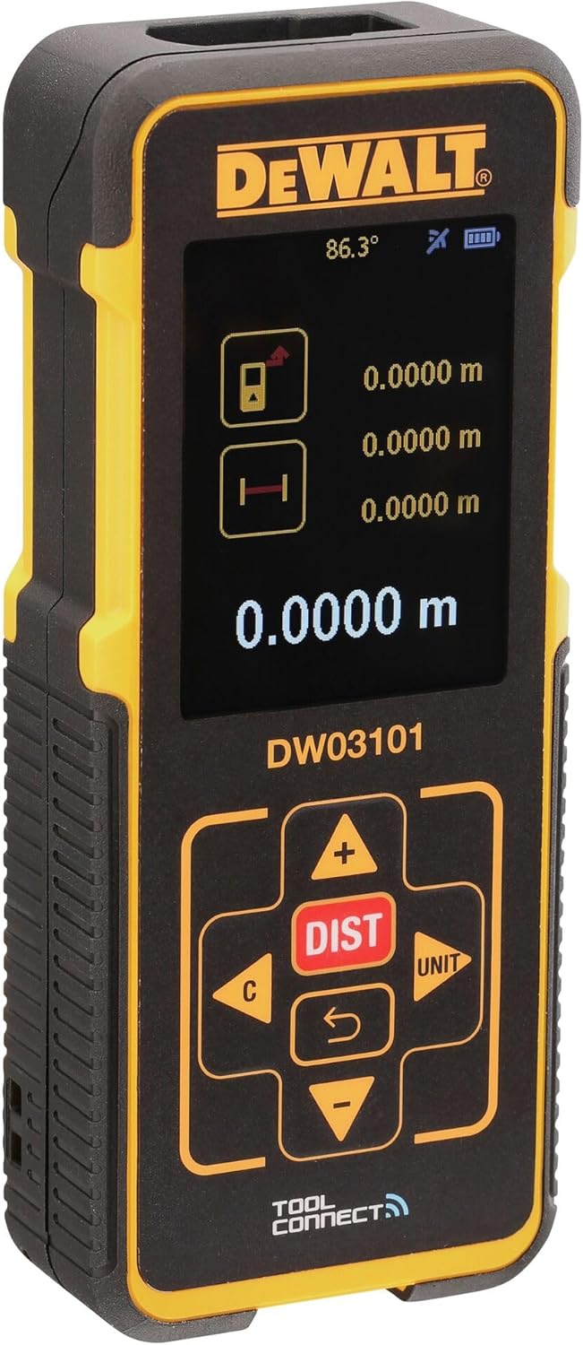 DeWalt Laser-Distanzmesser (635 nm, Laserklasse 2, für Längen-, Flächen- und Volumenmessung, in Mete