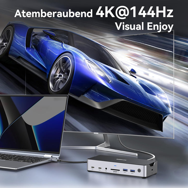 USB C Docking Station 3 Monitors, Triple Display Dock mit 2 HDMI DP 4K@144Hz, 15 in 1 Laptop Docking