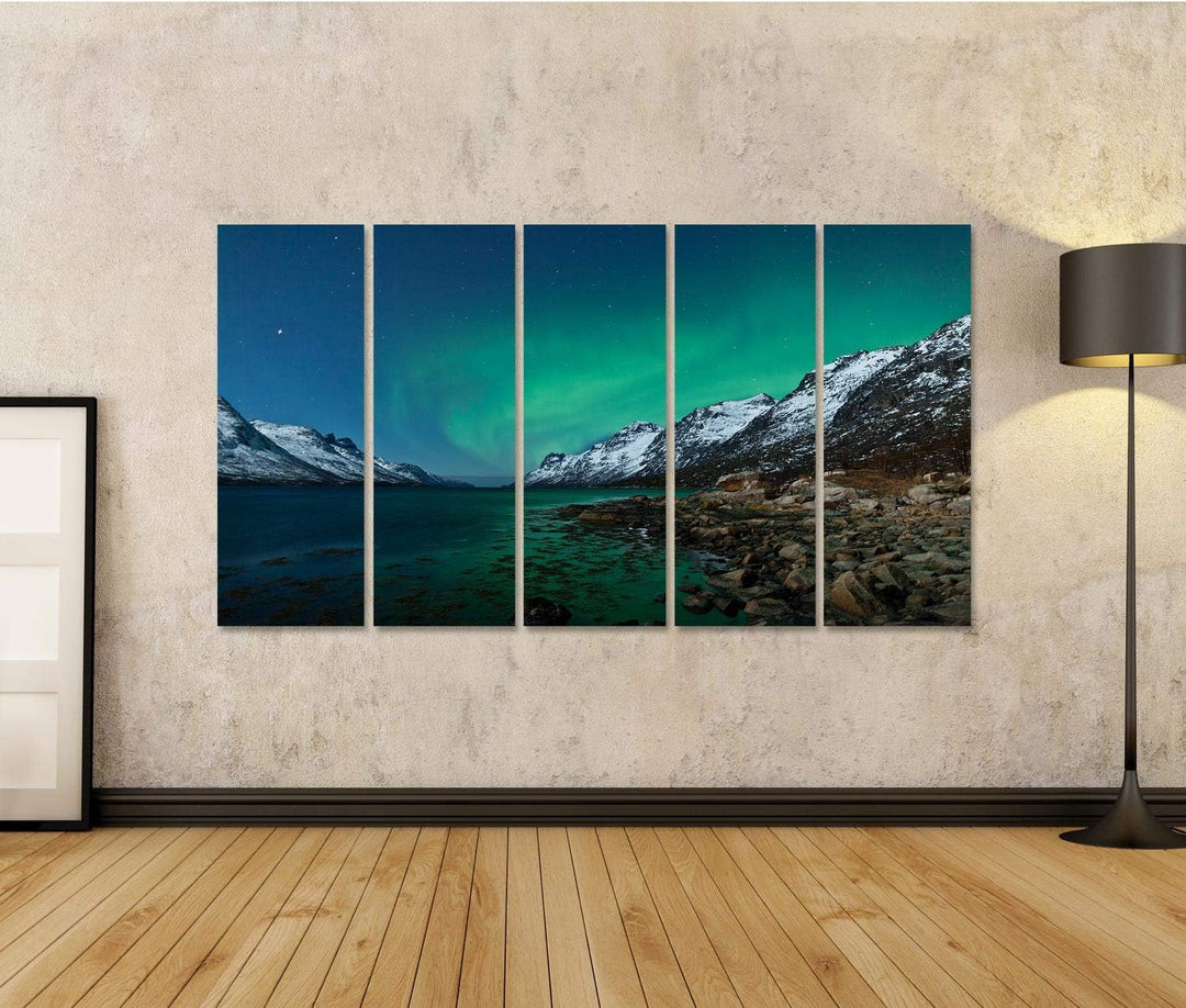 islandburner Bild auf Leinwand Aurora Borealis Nordlichter Reflektierend Bilder Wandbilder Poster, 1