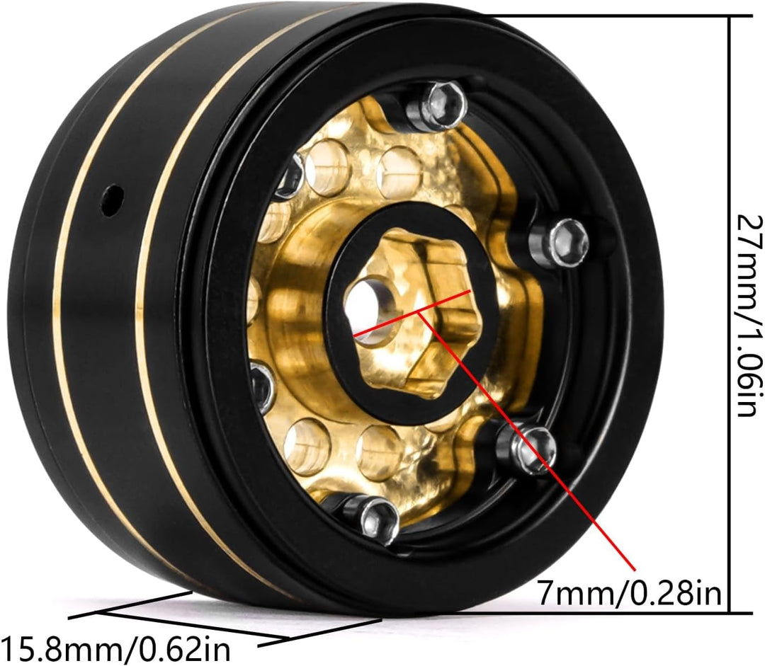INJORA 1.0" Beadlock Felgen Schwarz Beschichtet Messing Felgen für 1/24 1/18 RC Crawler Car Axial SC