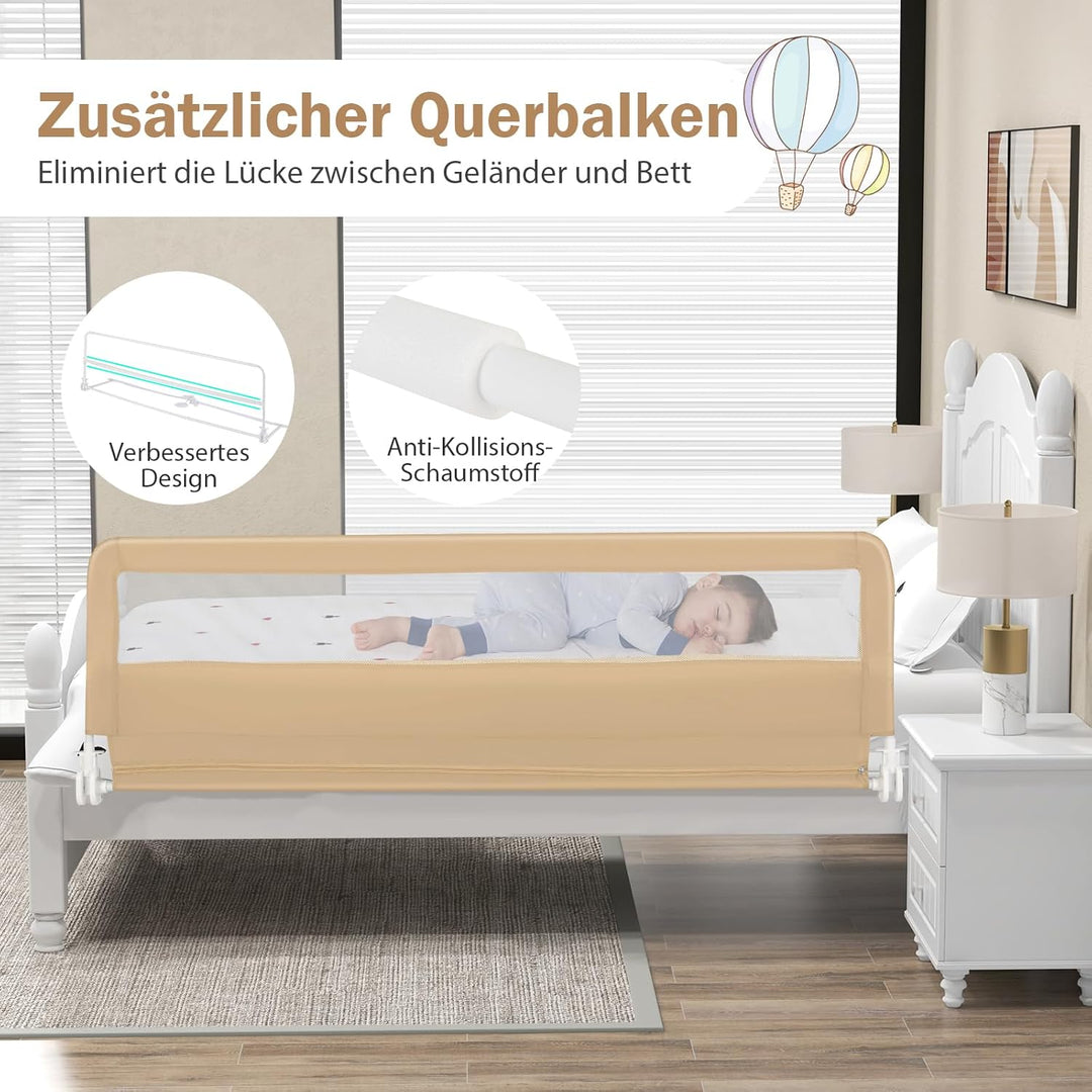 COSTWAY Bettgitter klappbar, 180 cm Lange Bettschutzgitter mit Sicherheitsgurten, Rausfallschutz 180