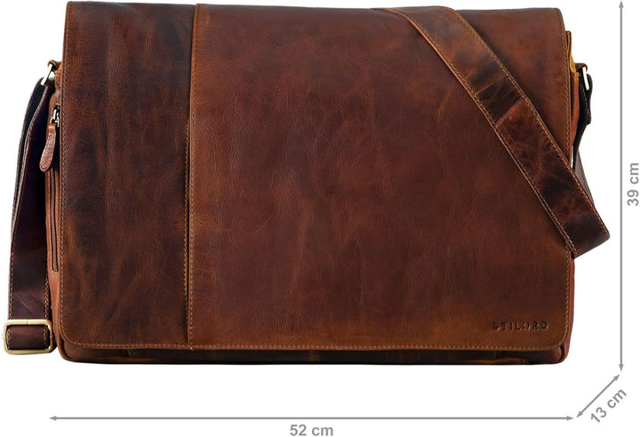STILORD 'Maximus' XXL Ledertasche riesige Umhängetasche Unitasche 17 18 19 21 Zoll Laptop Aktentasch