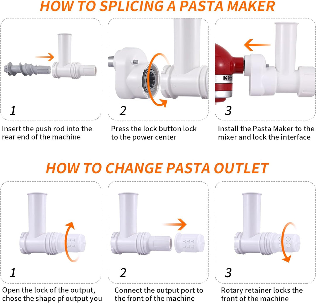 Pasta-Maker-Aufsatz für KitchenAid Standmixer, 6 verschiedene Formen von Nudelauslass, langlebige Pa