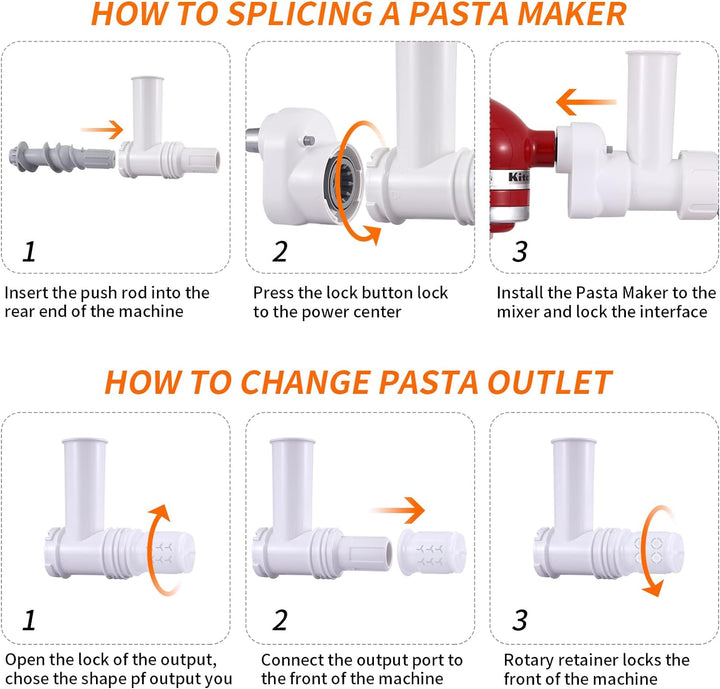 Pasta-Maker-Aufsatz für KitchenAid Standmixer, 6 verschiedene Formen von Nudelauslass, langlebige Pa