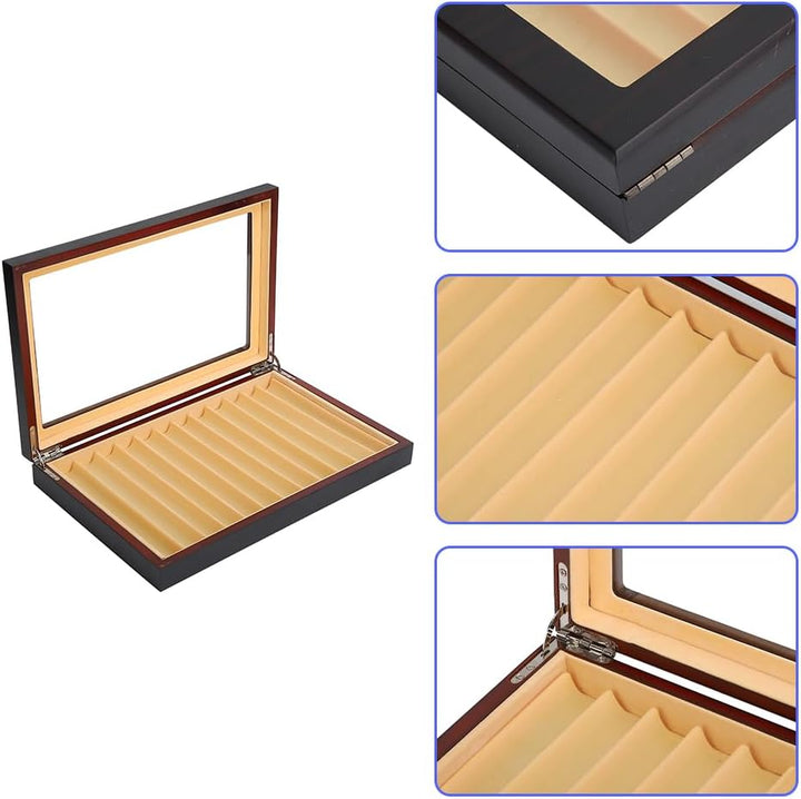 Stifthalterbox, 12 Füller Anzeigebox Vitrine Stiftebox Holz Kugelschreiber Federhalter Display Box S