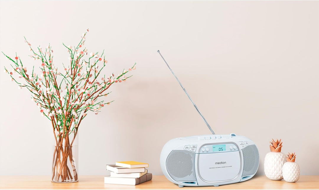 MEDION E66476 Stereo Sound System (Boombox, CD-Player, MP3, Kassette, tragbarer Kassettenspieler für