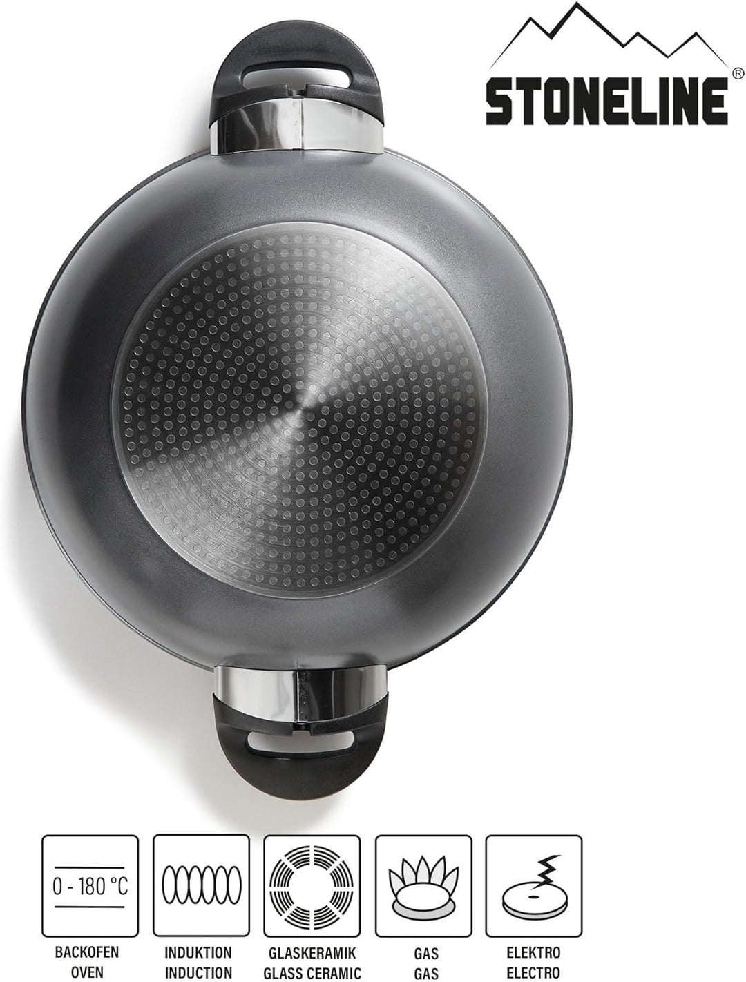 Stoneline Wok 32 cm, mit Deckel, Aluguss, Wok Pfanne beschichtet mit echten Steinpartikeln, grau, oh