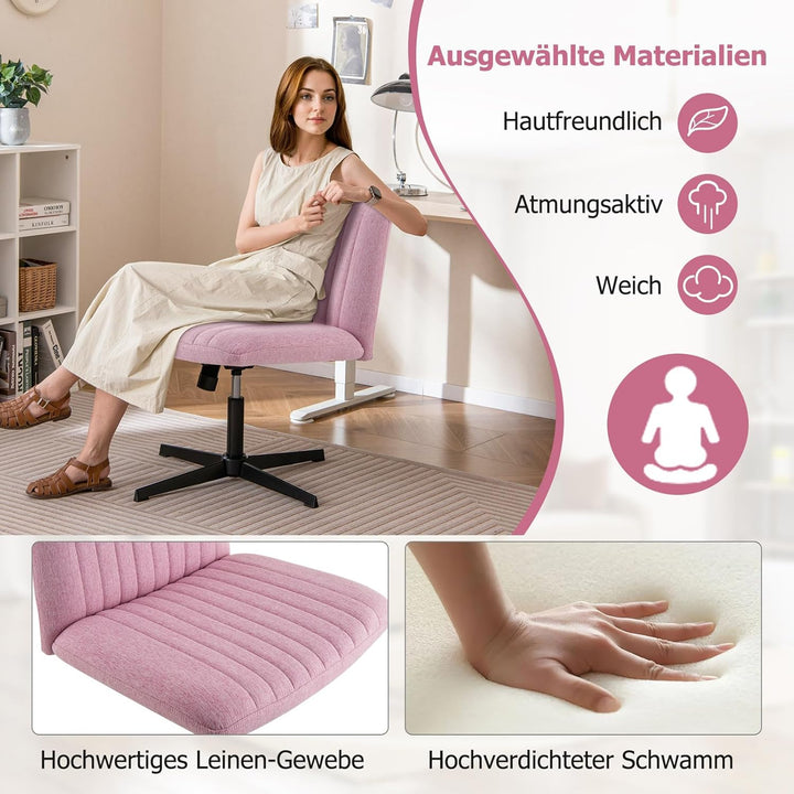 COSTWAY Schneidersitz Stuhl, Drehstuhl ohne Armlehnen, Schreibtischstuhl mit breiter Sitzfläche, Bür