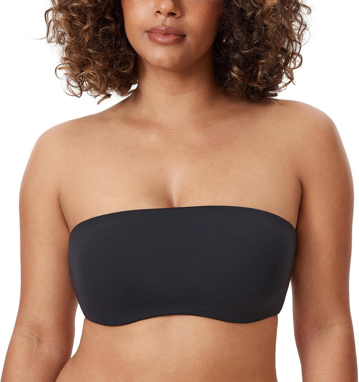 DELIMIRA Damen Trägerloser Bandeau BH Grosse Grössen Ungefüttert BHS mit Bügel und Abnehmbaren Träge