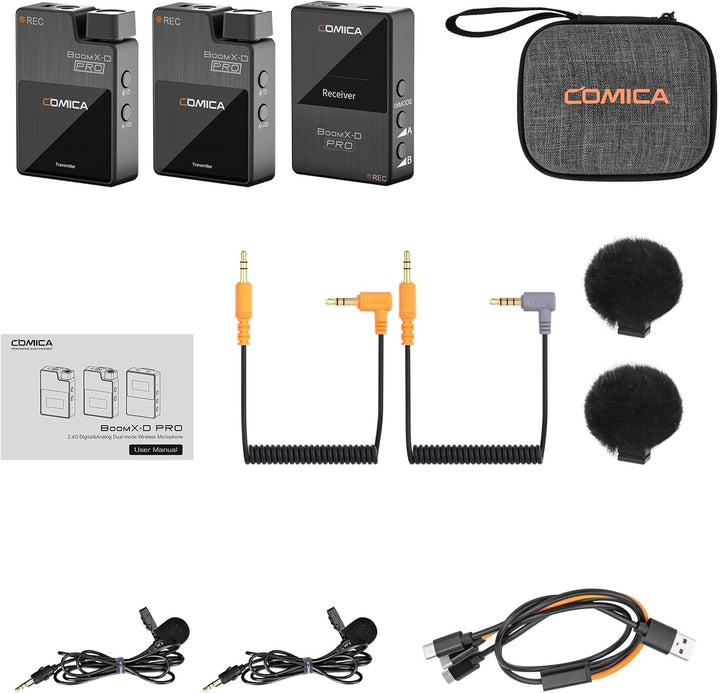 COMICA Kabelloses Lavalier-Mikrofon, BoomX-D2 Pro 2,4 G, kabelloses Mikrofonsystem für Smartphones,