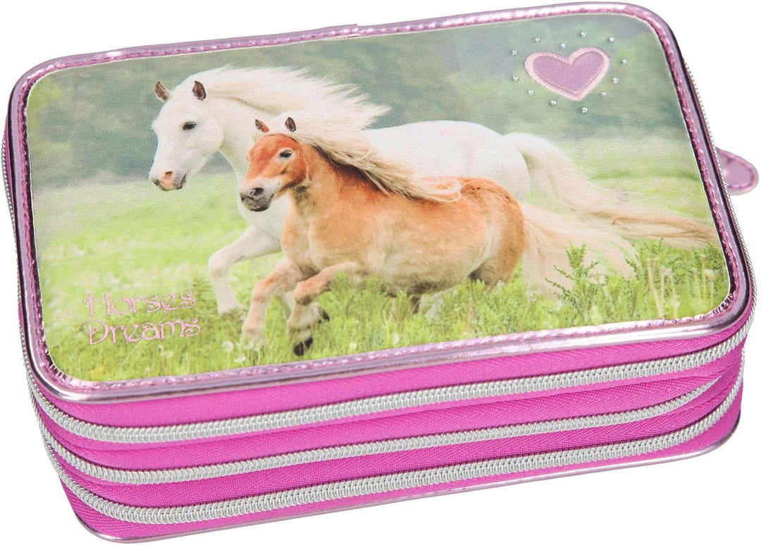 Depesche 10532 Federtasche 3 Fach, Horses Dreams, rosa, bunt