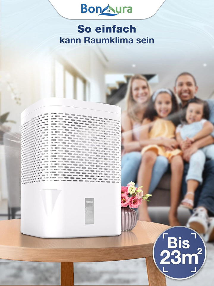 BonAura® AirOne Luftentfeuchter ohne Strom bis 23m² I 360° Belüftung I Raumentfeuchter mit Ausgiesse