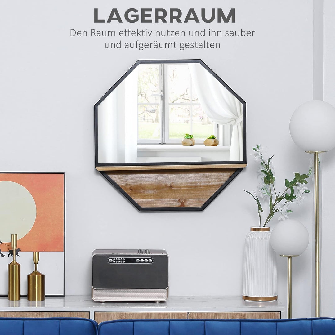 HOMCOM Achteck Wandspiegel Hängespiegel 61 x 61cm Wohnzimmerspiegel Flurspiegel für Schlafzimmer Sch