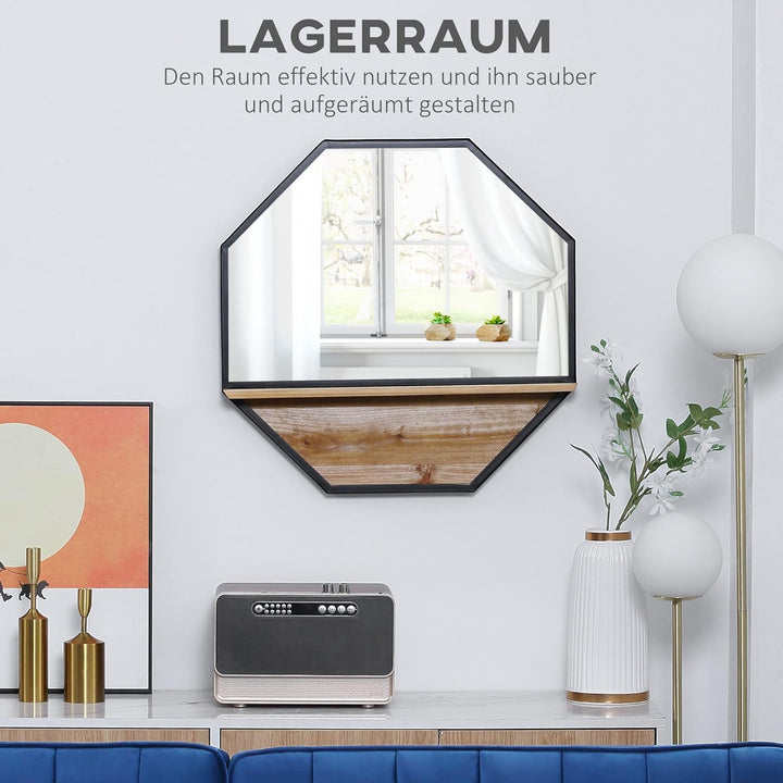 HOMCOM Achteck Wandspiegel Hängespiegel 61 x 61cm Wohnzimmerspiegel Flurspiegel für Schlafzimmer Sch