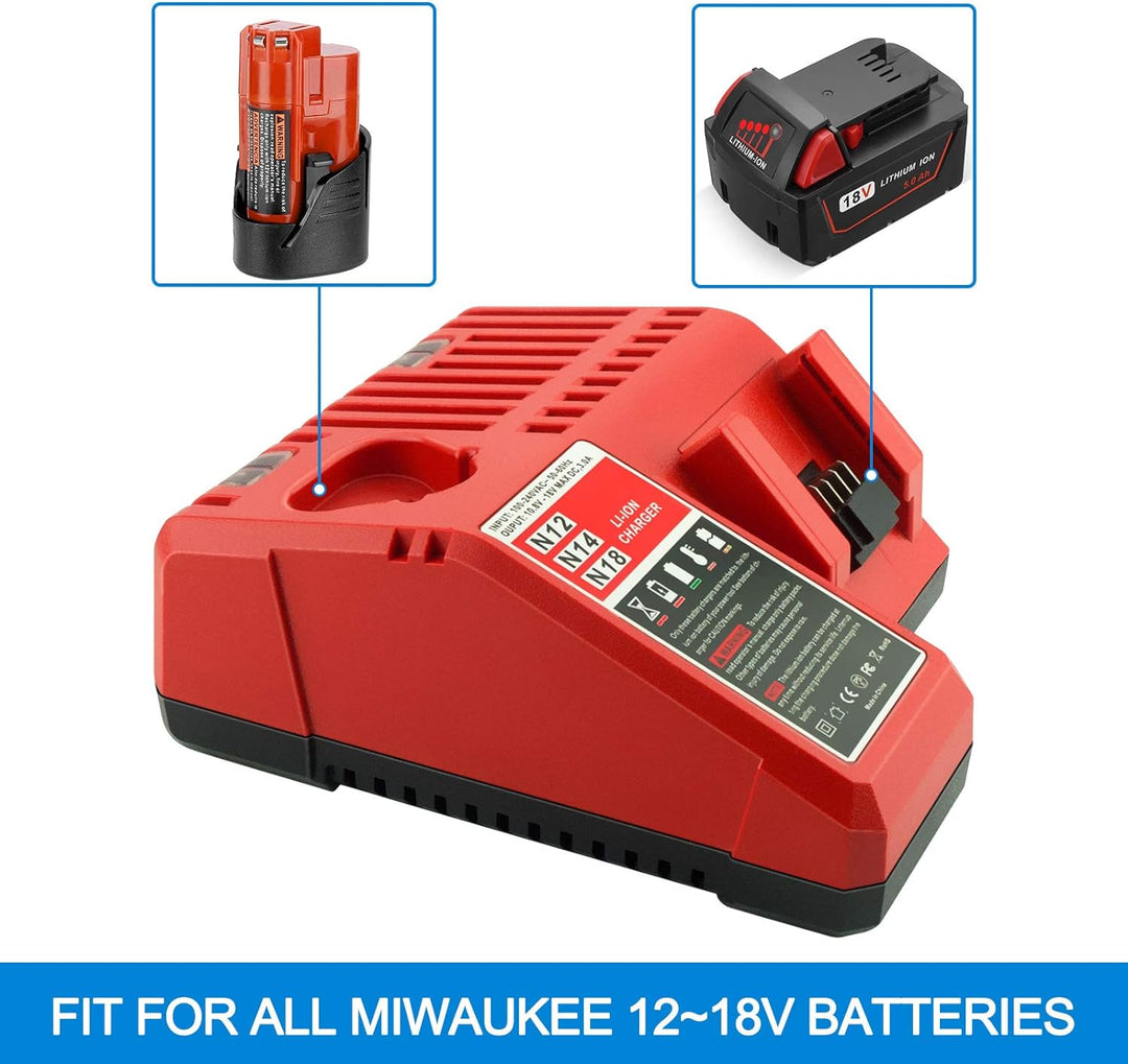 GOOALITY 3A 12V - 18V Ersatz Ladegerät für Milwaukee 12V-18V Akku M12 M18 48-59-1812 48-11-2420 48-1