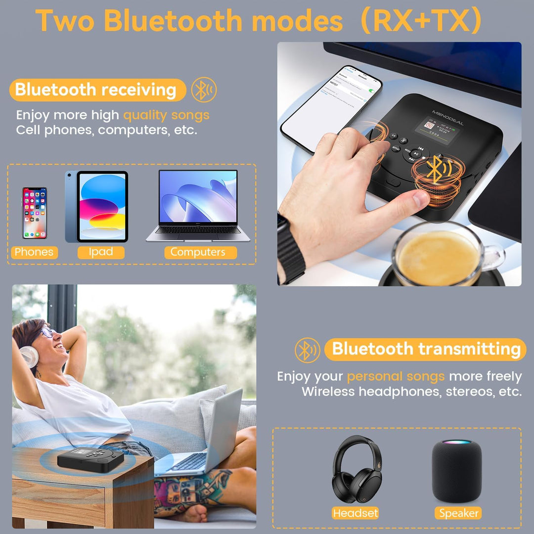 CD Player Tragbar mit TFT Display, 2024 MONODEAL Tragbarer CD Player Bluetooth, Wiederaufladbar CD P