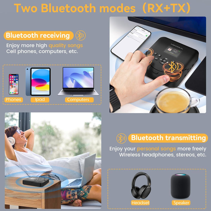 CD Player Tragbar mit TFT Display, 2024 MONODEAL Tragbarer CD Player Bluetooth, Wiederaufladbar CD P