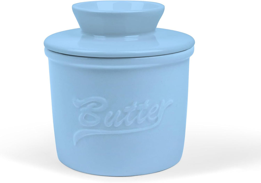 fanquare Blau Butterdose Porzellan mit Deckel, Runder Butterbehälter fur Französische Butterdose und