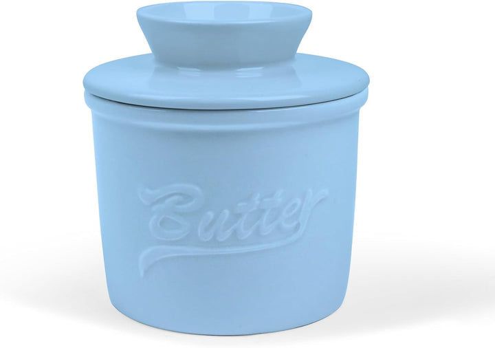 fanquare Blau Butterdose Porzellan mit Deckel, Runder Butterbehälter fur Französische Butterdose und