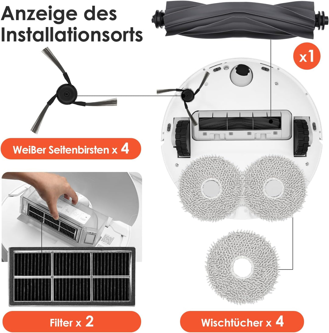 Zubehörset für dreame X40 Ultra Complete / L40 Ultra, 4*Mopp Wischpad 6* Staubbeutel 1*Hauptbürste 4