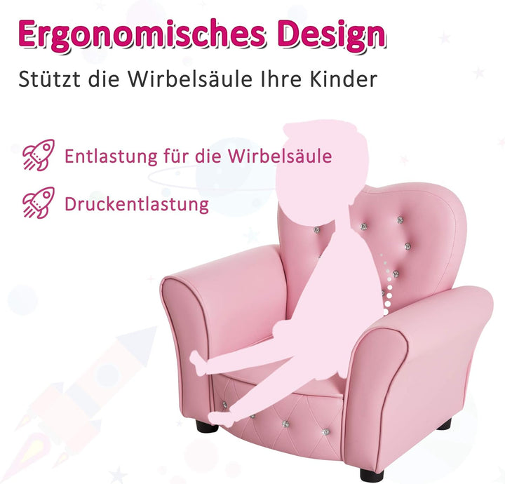 HOMCOM Kindersofa Kindersessel Prinzessin Minisofa Kinderzimmer Sofa herzförmig Rosa L59 x B41,5 x H