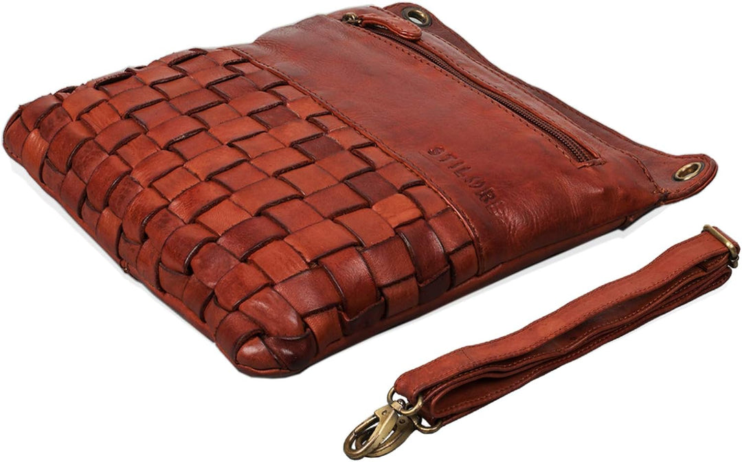 STILORD 'Sophie' Schultertasche Damen klein Leder Handtasche moderne Umhängetasche geflochten Freize