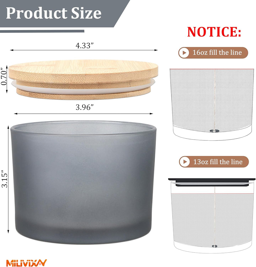 MILIVIXAY 6 x 473 ml Kerzengläser mit Bambusdeckel und Kerzenherstellungs-Kits – 3 Docht-Kerzengläse
