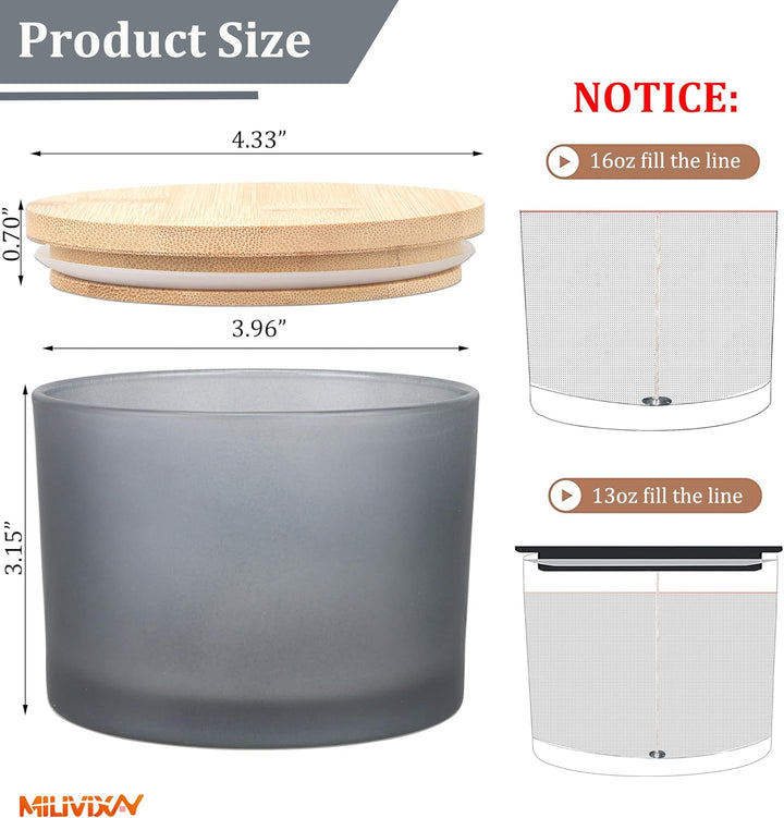 MILIVIXAY 6 x 473 ml Kerzengläser mit Bambusdeckel und Kerzenherstellungs-Kits – 3 Docht-Kerzengläse