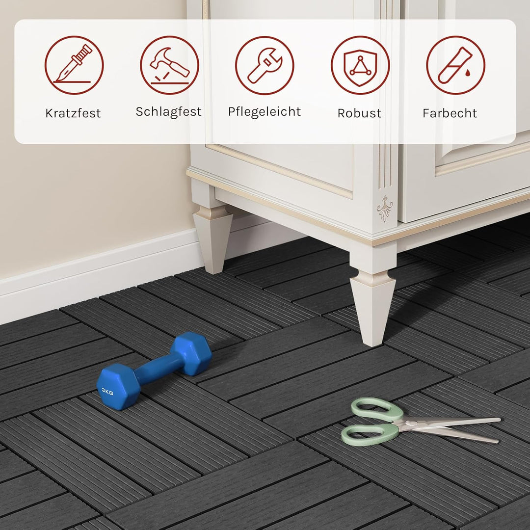 WOLTU GTF001an WPC Terrassenfliesen Terrassendielen Fliese in Holzoptik Bodenbelag mit klicksystem A