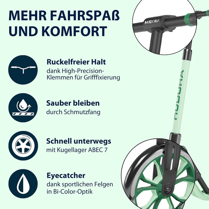 HUDORA BigWheel® 205 Advanced Scooter - Komfortabler Aluminium-Roller für bis zu 100kg - Höhenverste