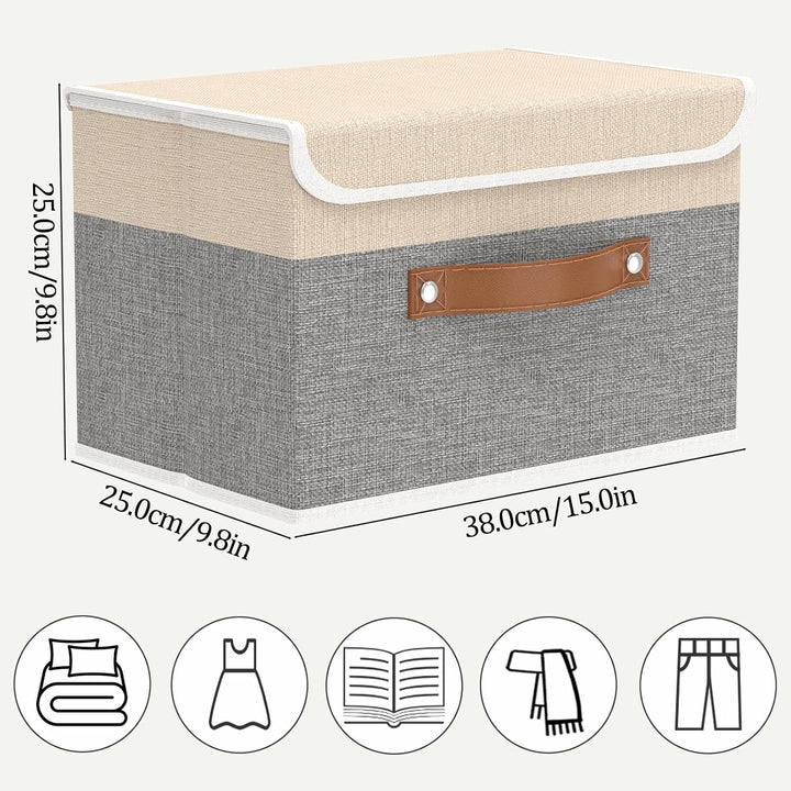 OUTBROS 3 Stück Aufbewahrungsboxen mit Deckel, 38 x 25 x 25 cm, faltbare Stoffboxen, Aufbewahrungskö