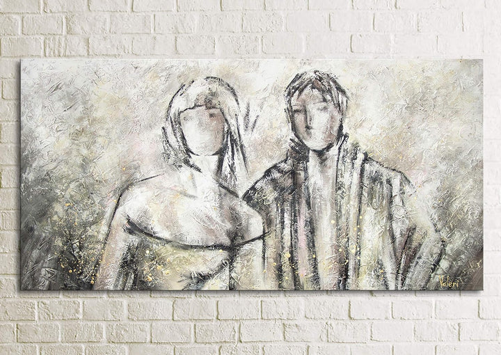 YS-Art Abstrakt Acryl Gemälde auf Leinwand traumhaftes Pärchen handgemalt Wandbilder Wohnzimmer mode
