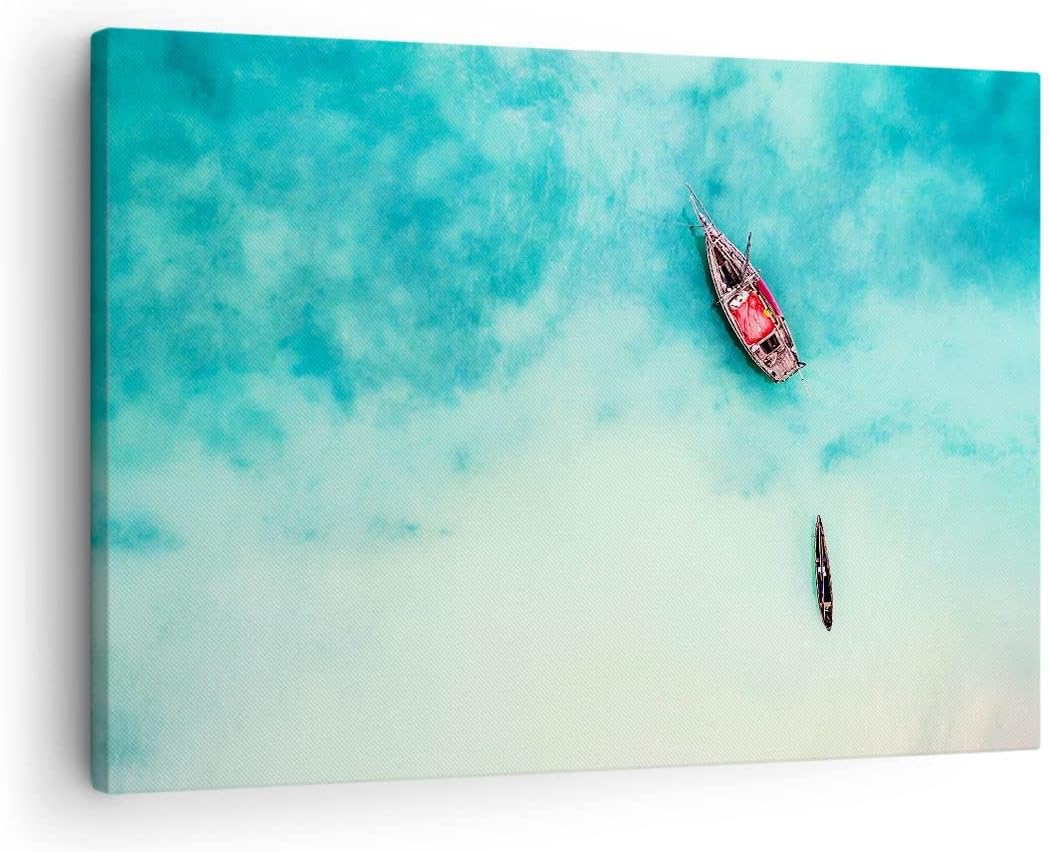 ARTTOR Bilder auf Leinwand Insel Boot Schiff Ozean Leinwandbild 70x50cm Wandbilder Dekoration Wohnzi