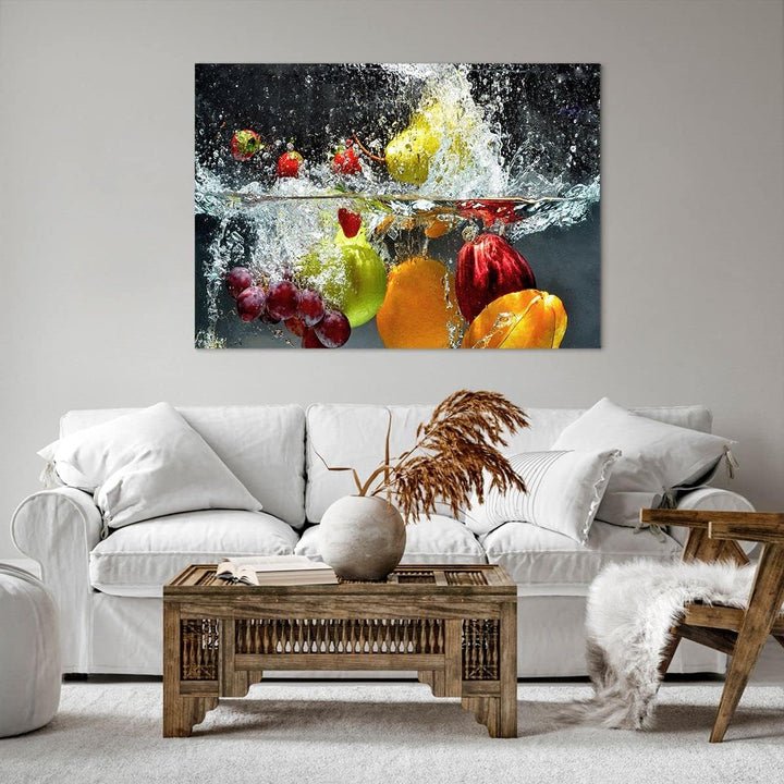 Bilder auf Leinwand 100x70cm Leinwandbild Früchte Wasser Spritzer Essen Gross Wanddeko Bild Schlafzi