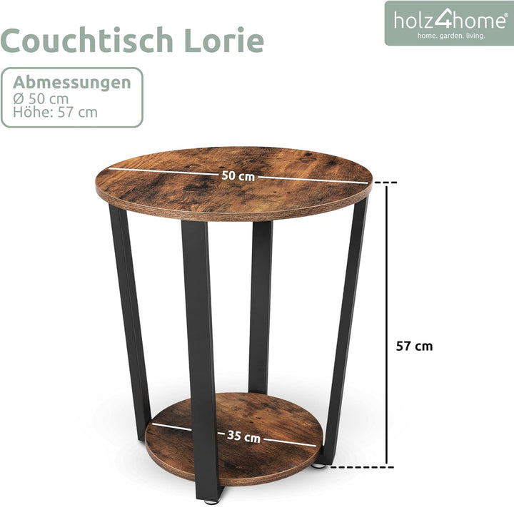holz4home® Beistelltisch Lorie runder Wohnzimmertisch | mit Ablage 50x57 cm | einfache Montage | Ind