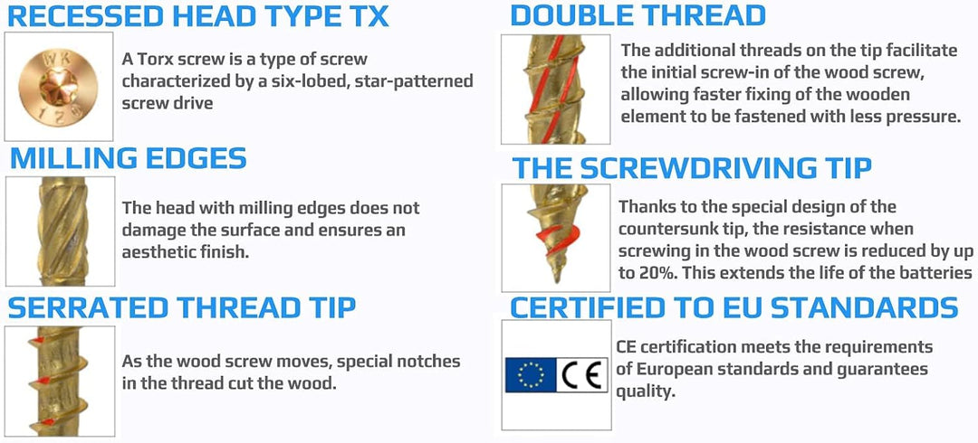 5 mm Holzschrauben Selbstschneidend Torx Gelb mit Verzinktem Mehrzweck-Holz Verwendung flacher Kopf