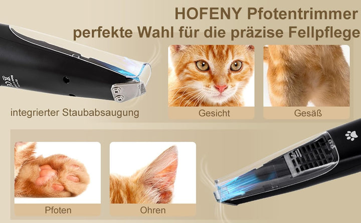 Hofeny Hundeschermaschine mit Staubsauger, Katzenkrallen-Trimmer, leise Pfotenschermaschine, Haustie