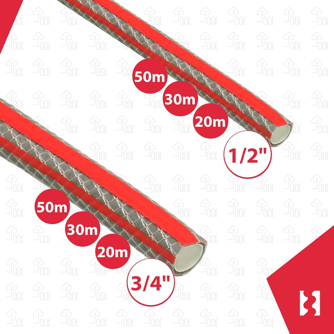 KOTARBAU® Gartenschlauch 1/2" 30m 6-lagig Grau Professionell zum Giessen von Pflanzen, 1/2" 30m