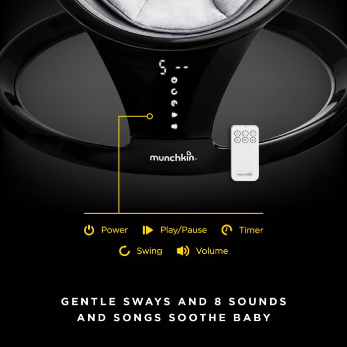 Munchkin Bluetooth-fähige, leichte Babywippe/Babyschaukel mit natürlicher Schaukelbewegung in 5 Bewe