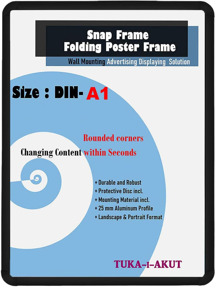 TUKA-i-AKUT 5er Aluminium Klapprahmen DIN A1 | 25 mm Profil | Abgerundete Ecken | Schutzscheibe Befe
