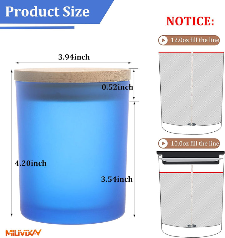 MILIVIXAY 12 Stück 340 ml Milchglas-Kerzengläser mit Deckel und Kerzenherstellungs-Sets – leere Kerz