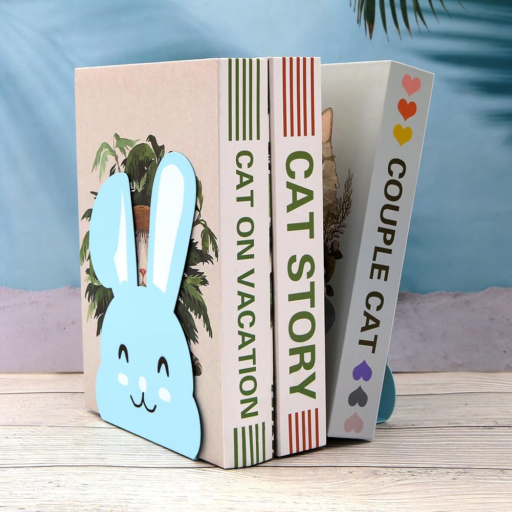 1 Paar niedliche Metall-Buchstützen, Cartoon-Tier-Hase, lange Ohren, rutschfest, Eisen, Buchstütze,