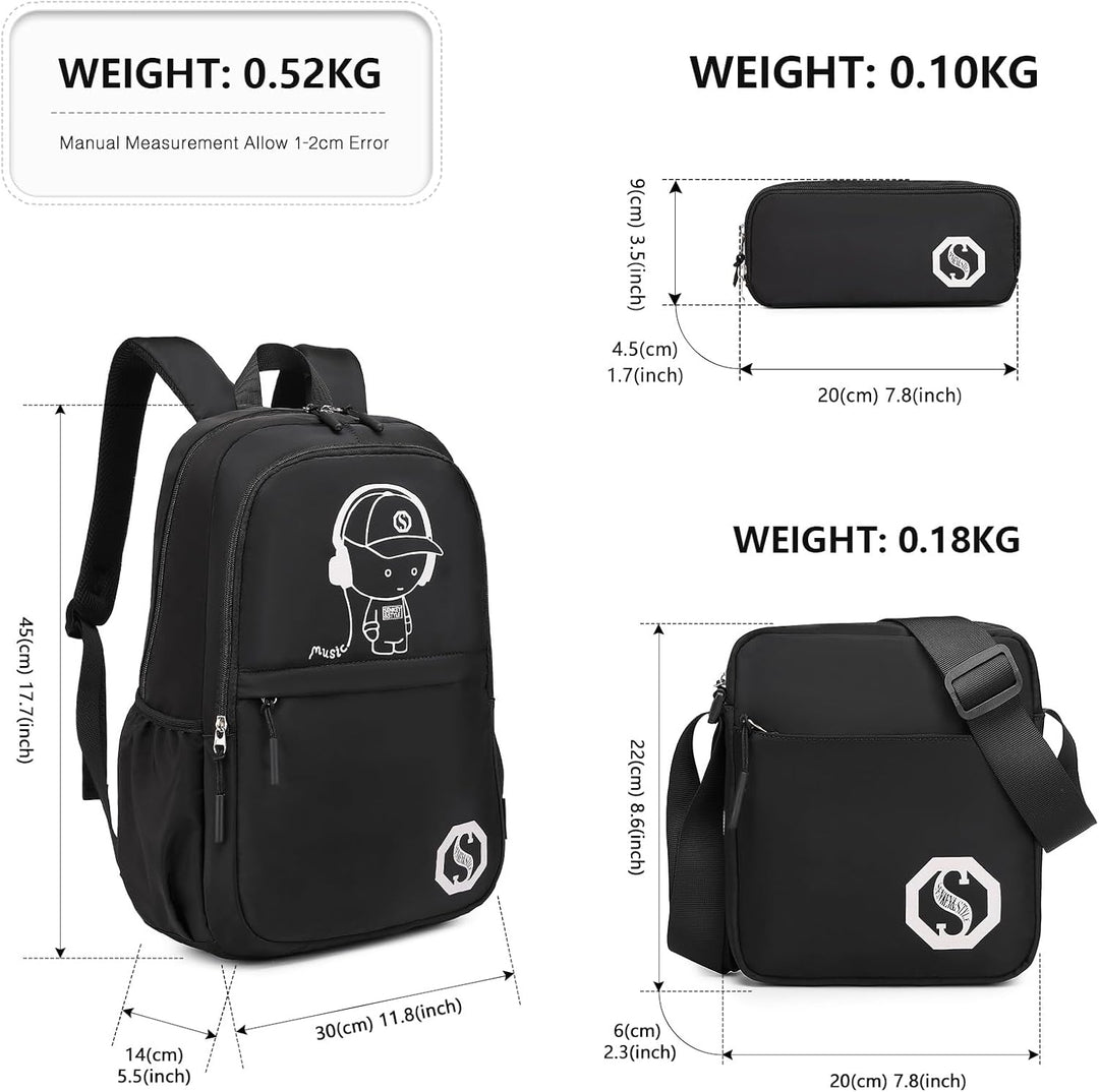 KONO Leuchtender Schulrucksack 3-in-1 Set, Anime Jungen Schulranzen Umhängetasche Federmäppchen, 15.