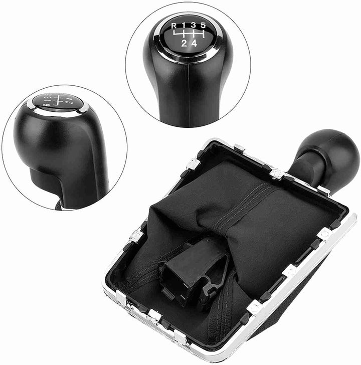 Aramox 5 Gang ABS Schaltknauf Kunstleder Gamasche Kofferraumabdeckung Schwarz für Opel Astra Corsa G