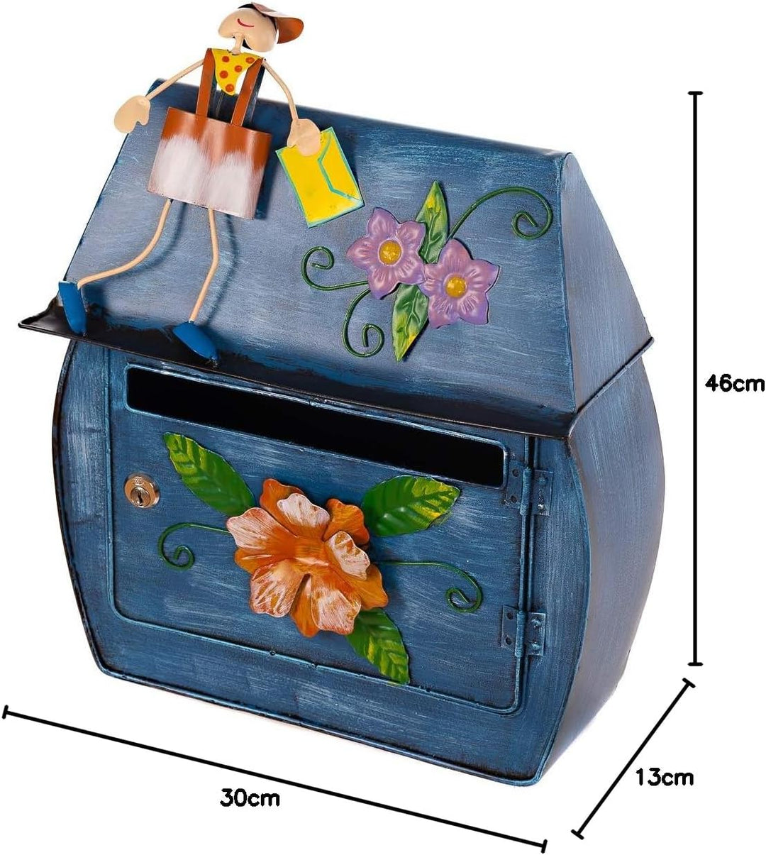 Antiker grosser und sehr edler Briefkasten , Häuschendesign, NA10B336-1 Handbemalt. sehr schön gearb