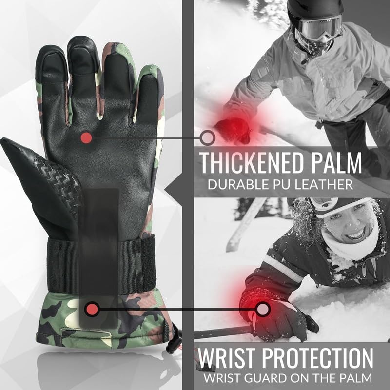 devembr Skihandschuhe mit Handgelenkschützern, Warme Snowboardhandschuhe für Herren und Damen (XS/S/