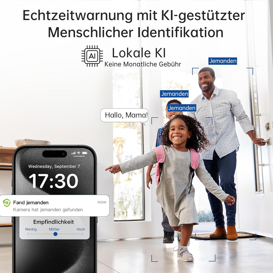 SYMYNELEC 2K 4MP Überwachungskamera Innen 360°, 5GHz/2,4GHz WLAN Überwachung mit KI Bewegungserkennu