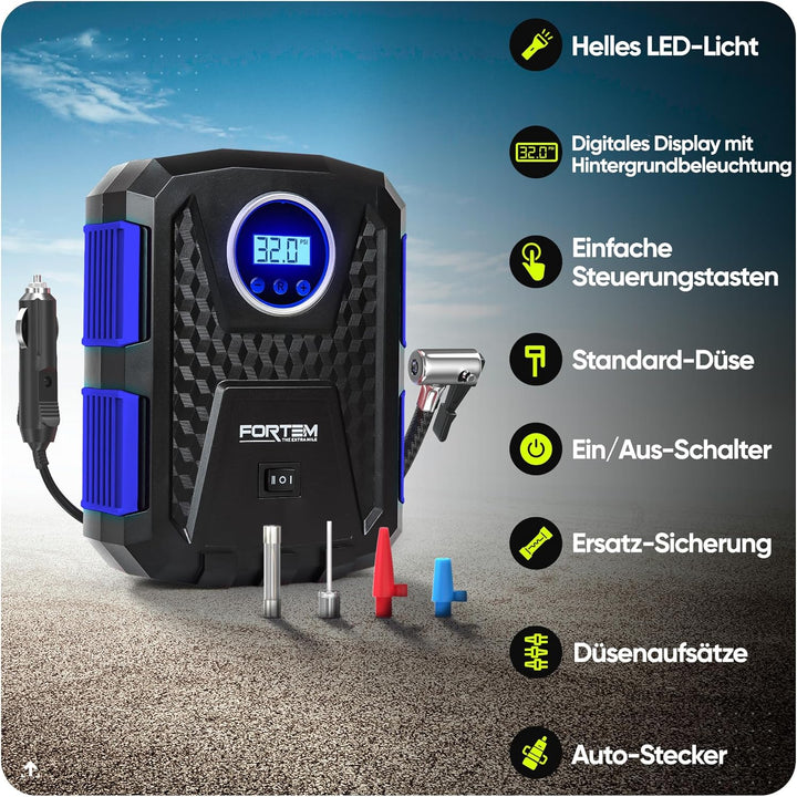 Fortem Tragbarer Kompressor Autoreifen, Kompressor Fahrrad, 12V Autoreifen Pumpe und Fahrradpumpe El