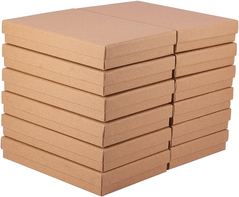 BENECREAT 12 Pack Halskette Ring Box 18x12,5x3cm Kraft Brown Rechteck Karton Schmuckschatullen Gross