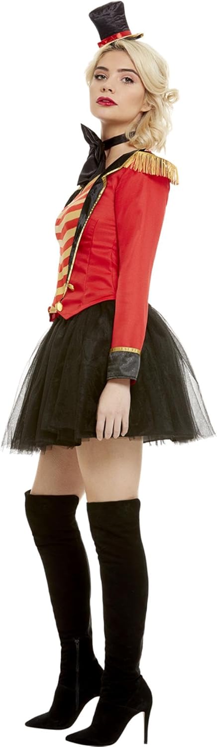 Deluxe Ringmaster Lady Costume, Red, with Jacket, Mock Shirt, Skirt & Headband (XS) XS - UK Size 04-